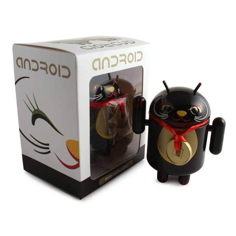 Android Mini Collectible Lucky Cat Series – Black Lucky Cat w/ Collar Coin