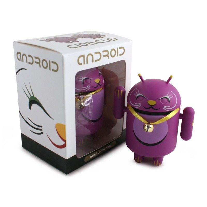 Android Mini Collectible Lucky Cat Series – Purple Lucky Cat w/ Collar Bell