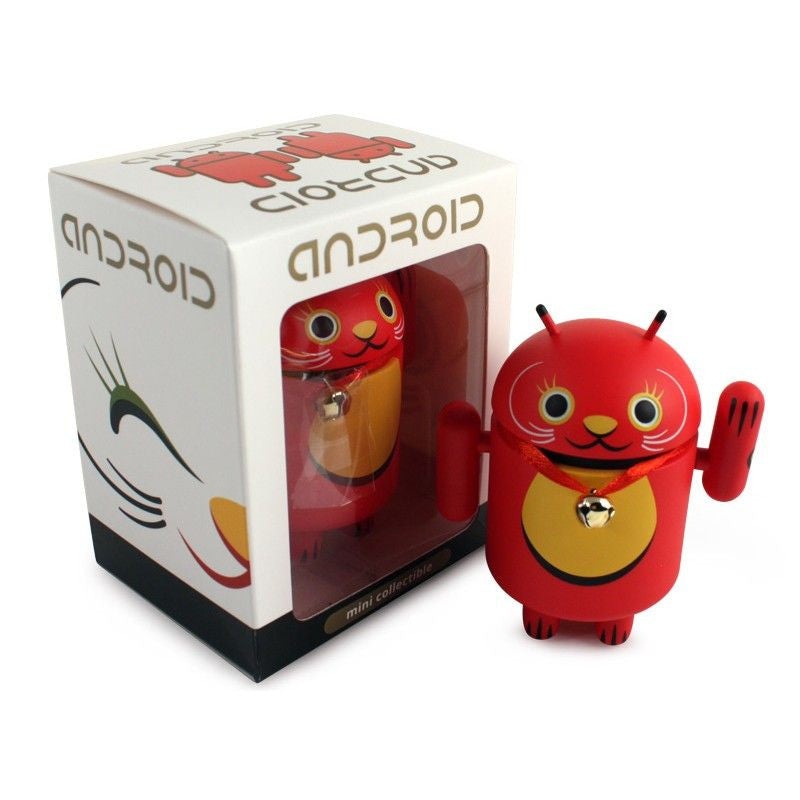 Android Mini Collectible Lucky Cat Series – Red Lucky Cat w/ Collar Bell