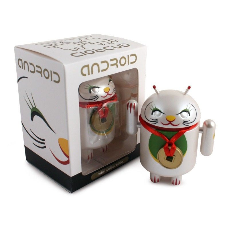 Android Mini Collectible Lucky Cat Series – White Lucky Cat w/ Collar Coin