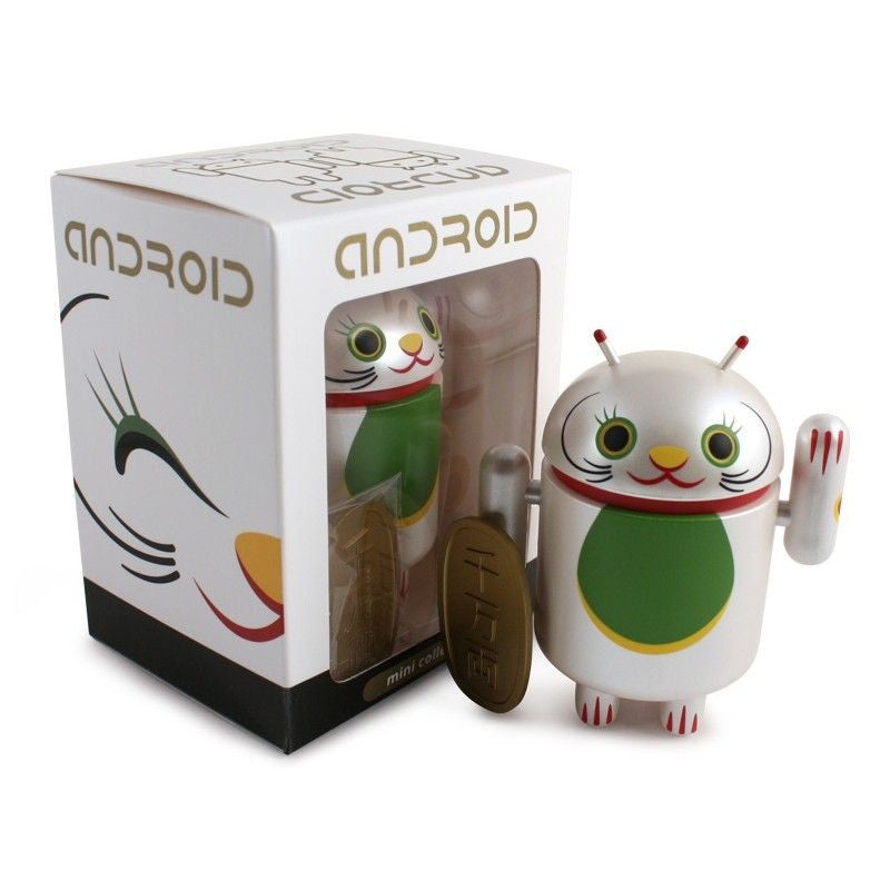 Android Mini Collectible Lucky Cat Series – White Lucky Cat w/ Koban Coin